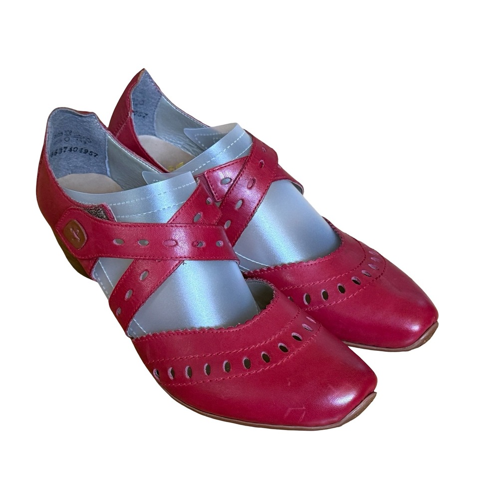 Rieker Mirjam Antistress Red Leather Perforated Mary Jane Pumps Women 40 EU 9 US